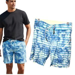 LULULEMON Sz 32 Stretch Blue Digital Swim Trunks Beach Surf Logo Board Shorts